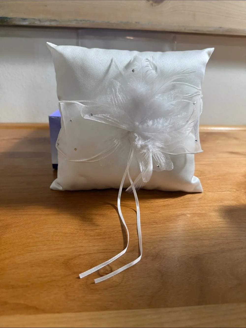 White Satin Feather Ring Bearer Pillow